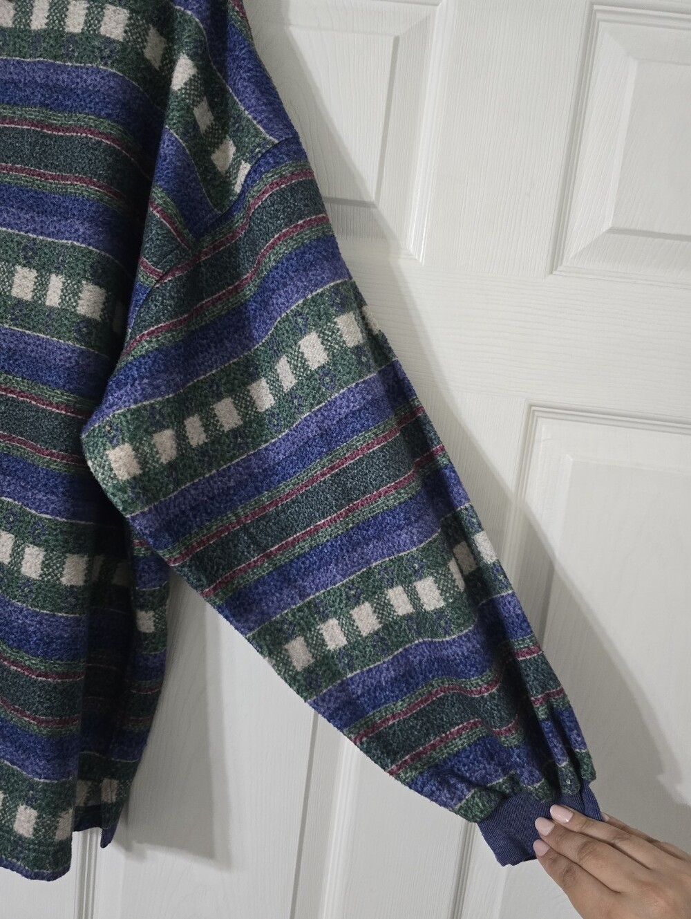 Vintage Denim Express Knit Polo Sweatshirt 3X Geometric Striped Coaxial Grandpa - Picture 4 of 5